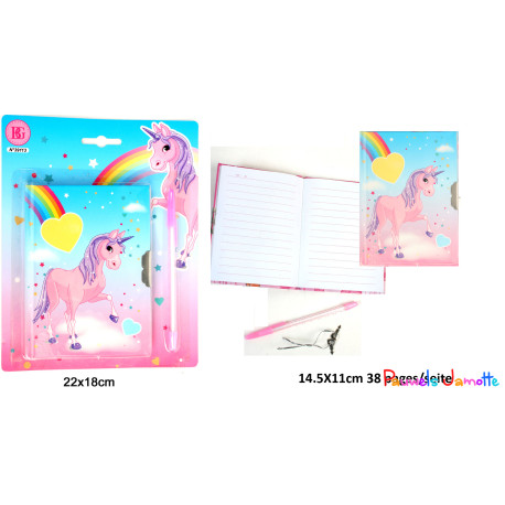 CARNET INTIME DECO LICORNE, 15CM
