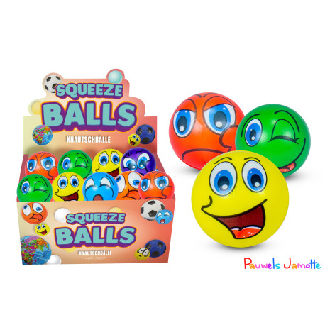 BALLE SQUEEZE SMILEY, 6.3CM, ASST, SE VEND PAR 12
