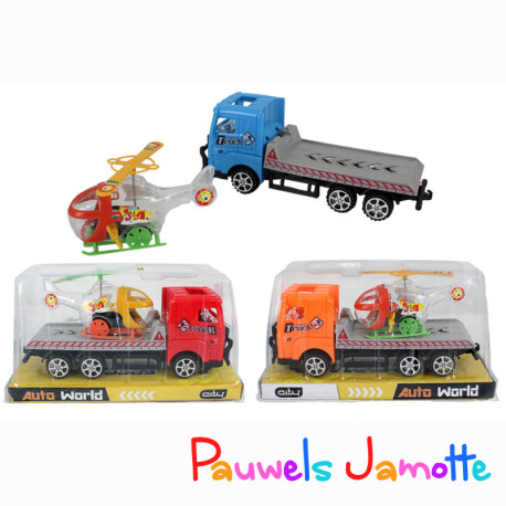 CAMION AVEC HELICOPTERE, 19CM, ASST