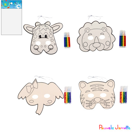 MASQUE ANIMAL A COLORIER + FEUTRES, 19CM, ASST, SE VEND PAR 12