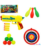 PISTOLET AVEC 4 FLECHES EN MOUSSE ET CIBLE, 50CM