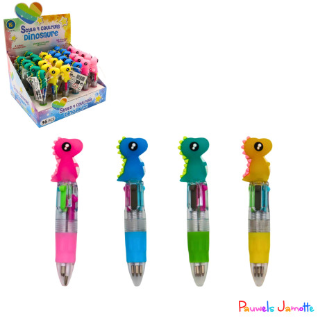 STYLO A BILLE 4 COULEURS DE CO DINO, 10CM, SE VEND PAR 12, ASST