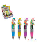 STYLO A BILLE 4 COULEURS DECO LICORNE, 10CM, ASST, SE VEND PAR 12