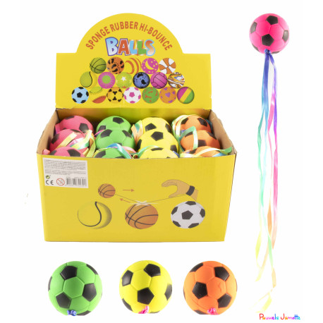 BALLE EN CAOUTCHOUC AVEC ELASTIQUE, 6.5CM, ASST