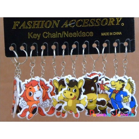 PORTE CLES CHEVAUX HUMORISTIQUES,COULEURS ASST,6CM SE VEND PAR 12 PIECES